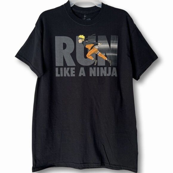 Naruto Shippuden Run Like A Ninja (Large) Anime T-Shirt NWT Black - Picture 1 of 3